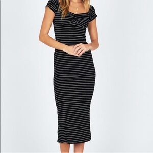 Amuse Society Black & White Striped Midi Dress